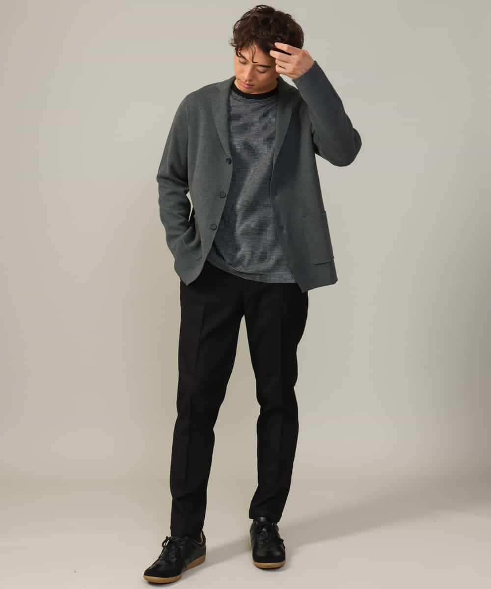 KHKJV38034 a.v.v MEN(アー・ヴェ・ヴェ) 【万能インナー】細ボーダーセミワイドシルエットロングTシャツ ダークグレー