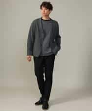 KHKJV38034 a.v.v MEN(アー・ヴェ・ヴェ) 【万能インナー】細ボーダーセミワイドシルエットロングTシャツ ダークグレー