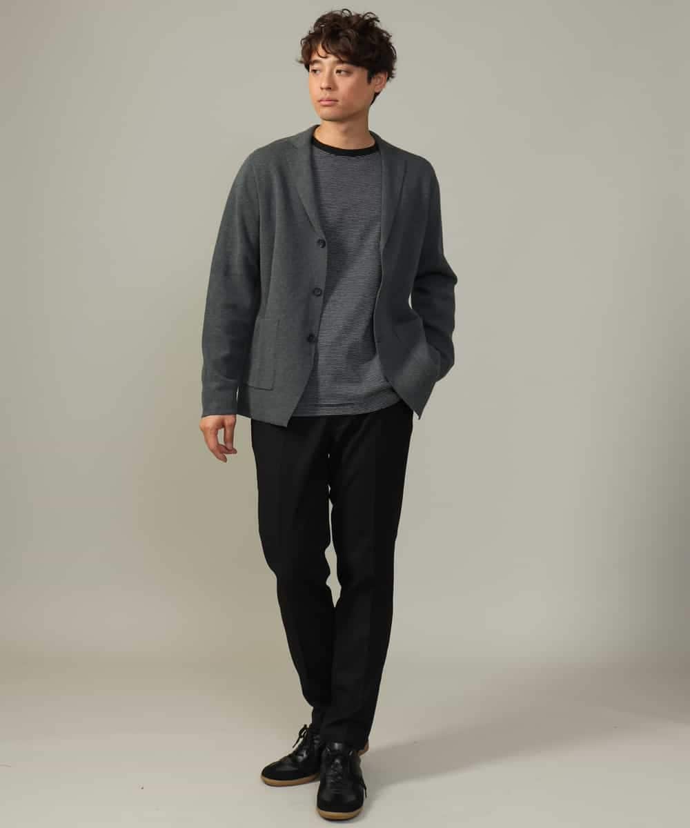 KHKJV38034 a.v.v MEN(アー・ヴェ・ヴェ) 【万能インナー】細ボーダーセミワイドシルエットロングTシャツ ダークグレー