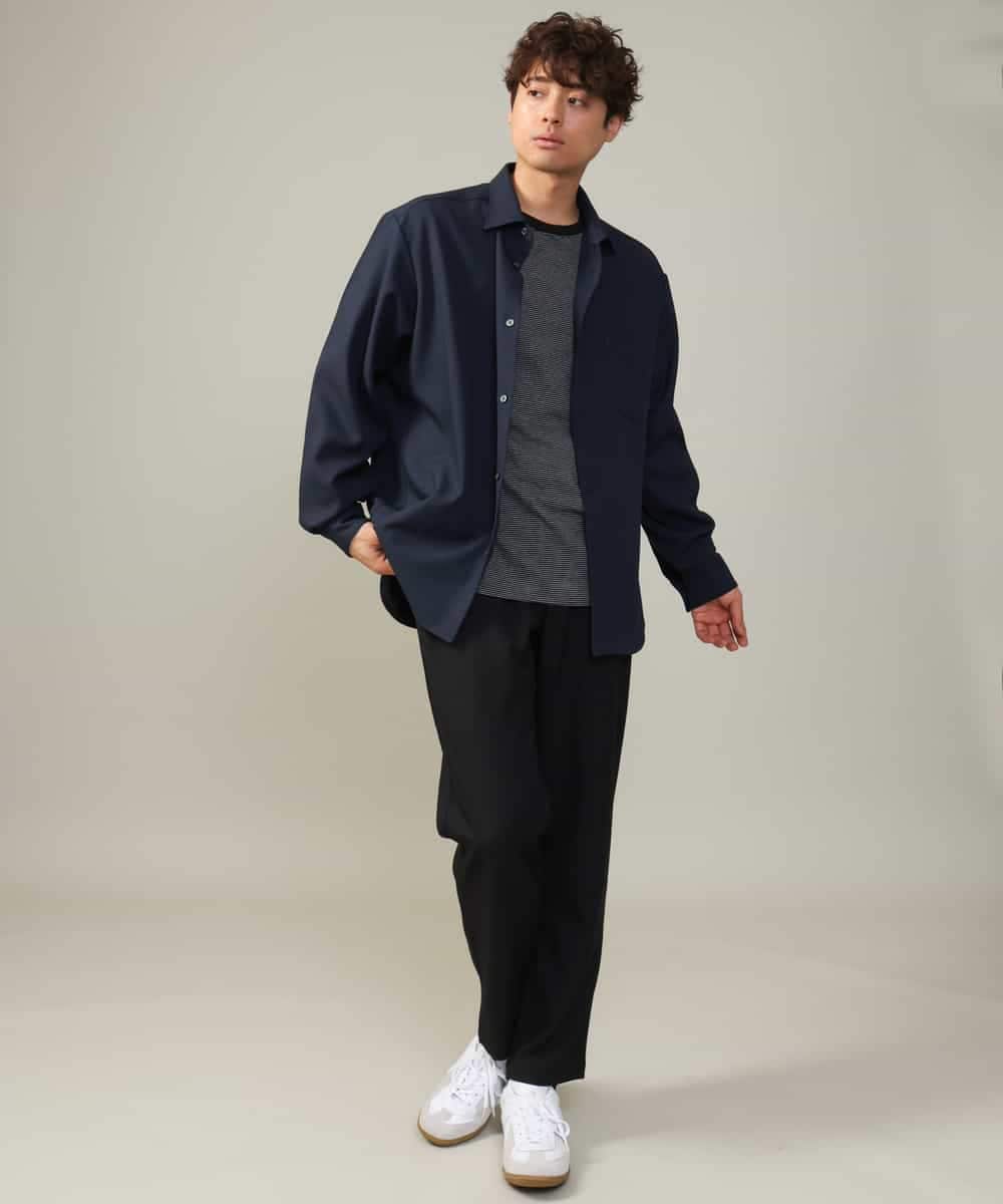 KHKJV38034 a.v.v MEN(アー・ヴェ・ヴェ) 【万能インナー】細ボーダーセミワイドシルエットロングTシャツ ダークグレー