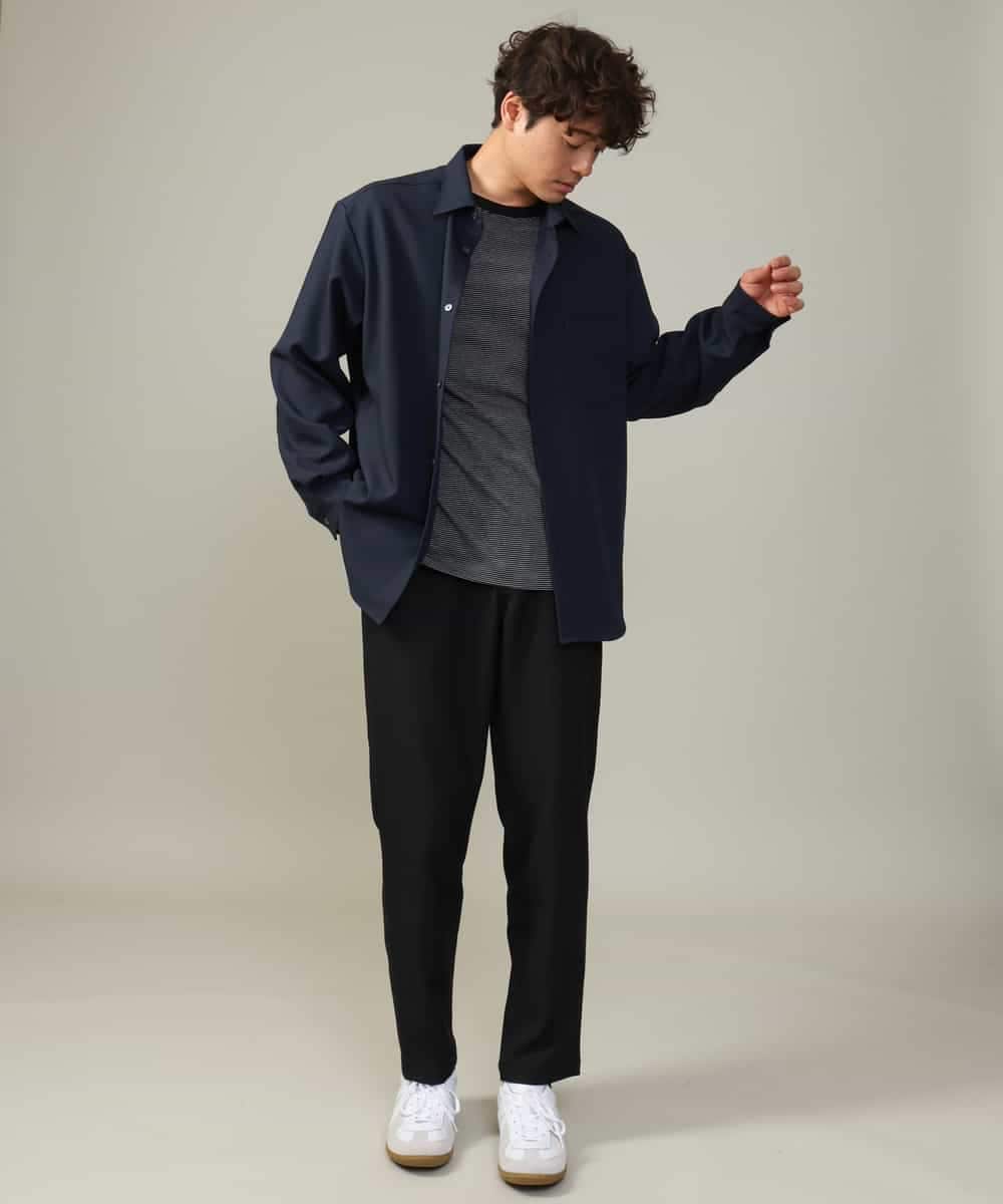 KHKJV38034 a.v.v MEN(アー・ヴェ・ヴェ) 【万能インナー】細ボーダーセミワイドシルエットロングTシャツ ダークグレー