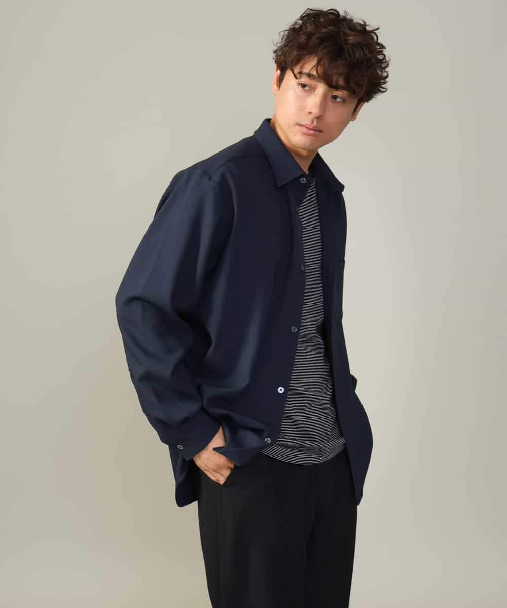 KHKJV38034 a.v.v MEN(アー・ヴェ・ヴェ) 【万能インナー】細ボーダーセミワイドシルエットロングTシャツ ダークグレー