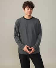 KHKJV38034 a.v.v MEN(アー・ヴェ・ヴェ) 【万能インナー】細ボーダーセミワイドシルエットロングTシャツ ダークグレー