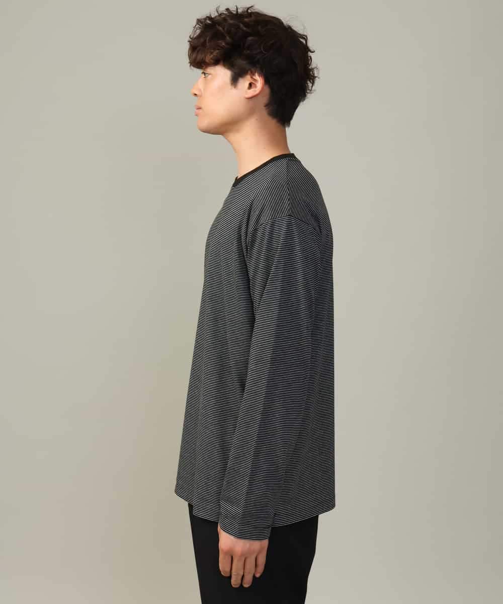 KHKJV38034 a.v.v MEN(アー・ヴェ・ヴェ) 【万能インナー】細ボーダーセミワイドシルエットロングTシャツ ダークグレー