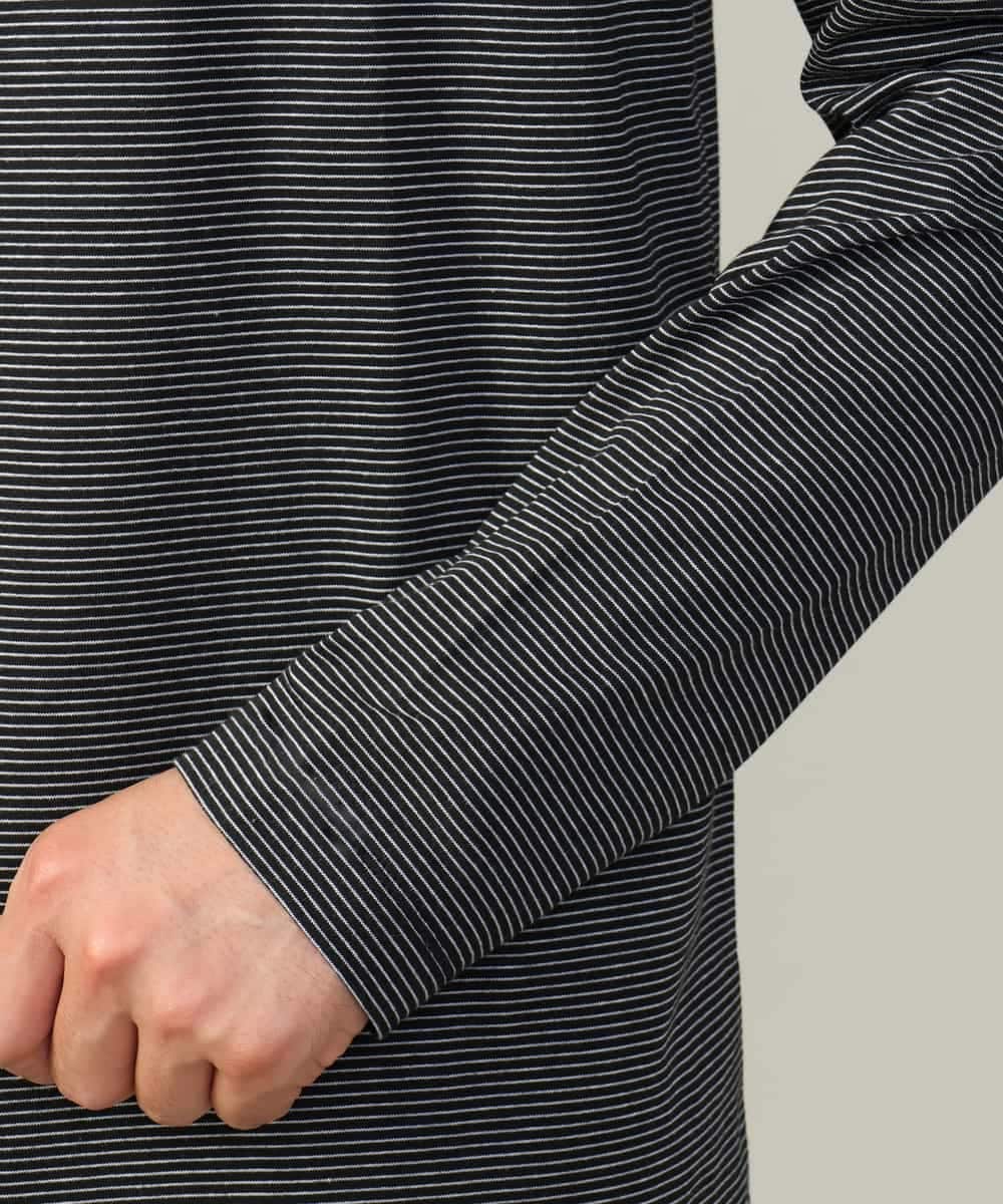 KHKJV38034 a.v.v MEN(アー・ヴェ・ヴェ) 【万能インナー】細ボーダーセミワイドシルエットロングTシャツ ダークグレー