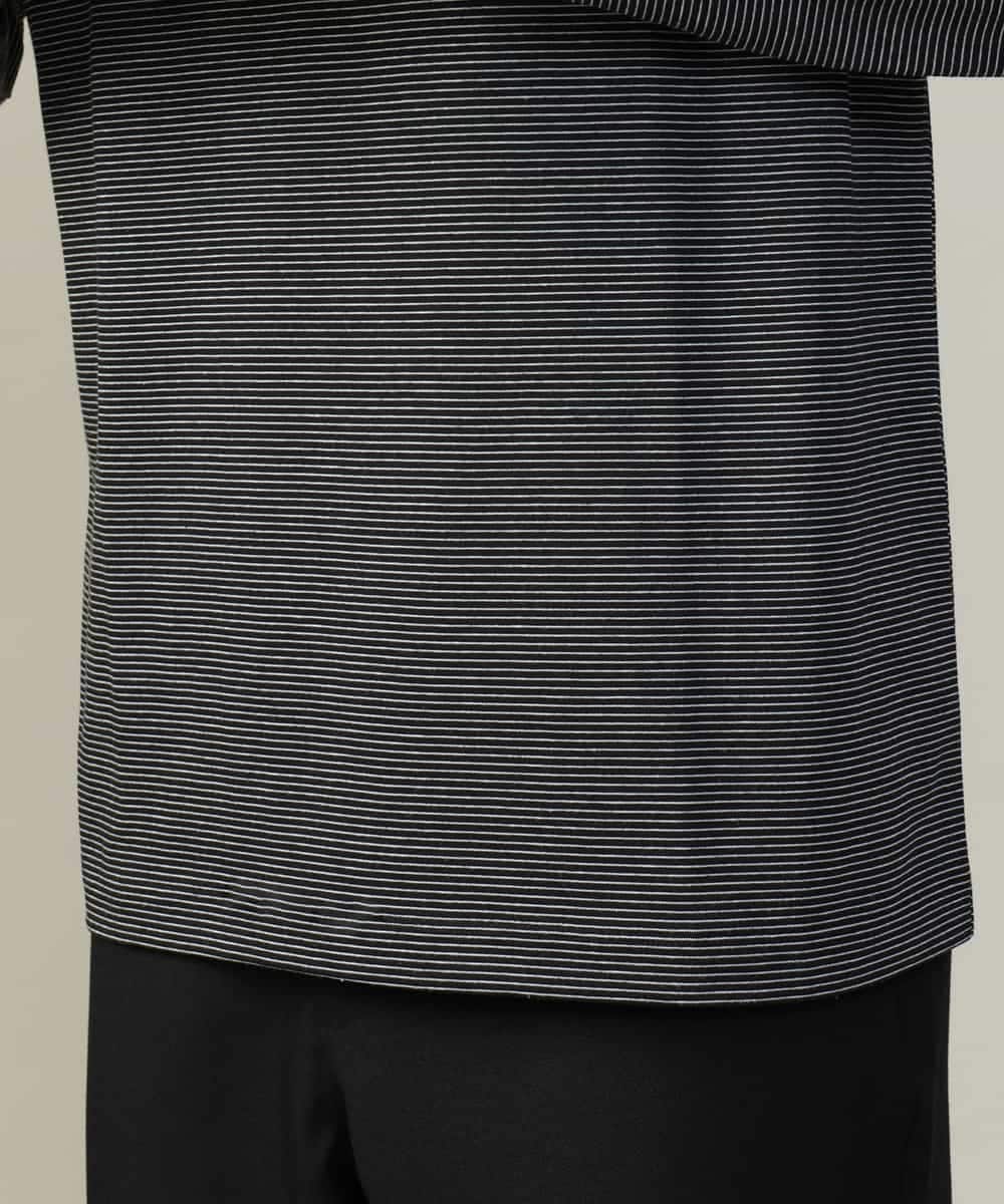 KHKJV38034 a.v.v MEN(アー・ヴェ・ヴェ) 【万能インナー】細ボーダーセミワイドシルエットロングTシャツ ダークグレー