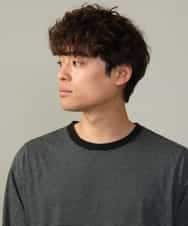 KHKJV38034 a.v.v MEN(アー・ヴェ・ヴェ) 【万能インナー】細ボーダーセミワイドシルエットロングTシャツ ダークグレー