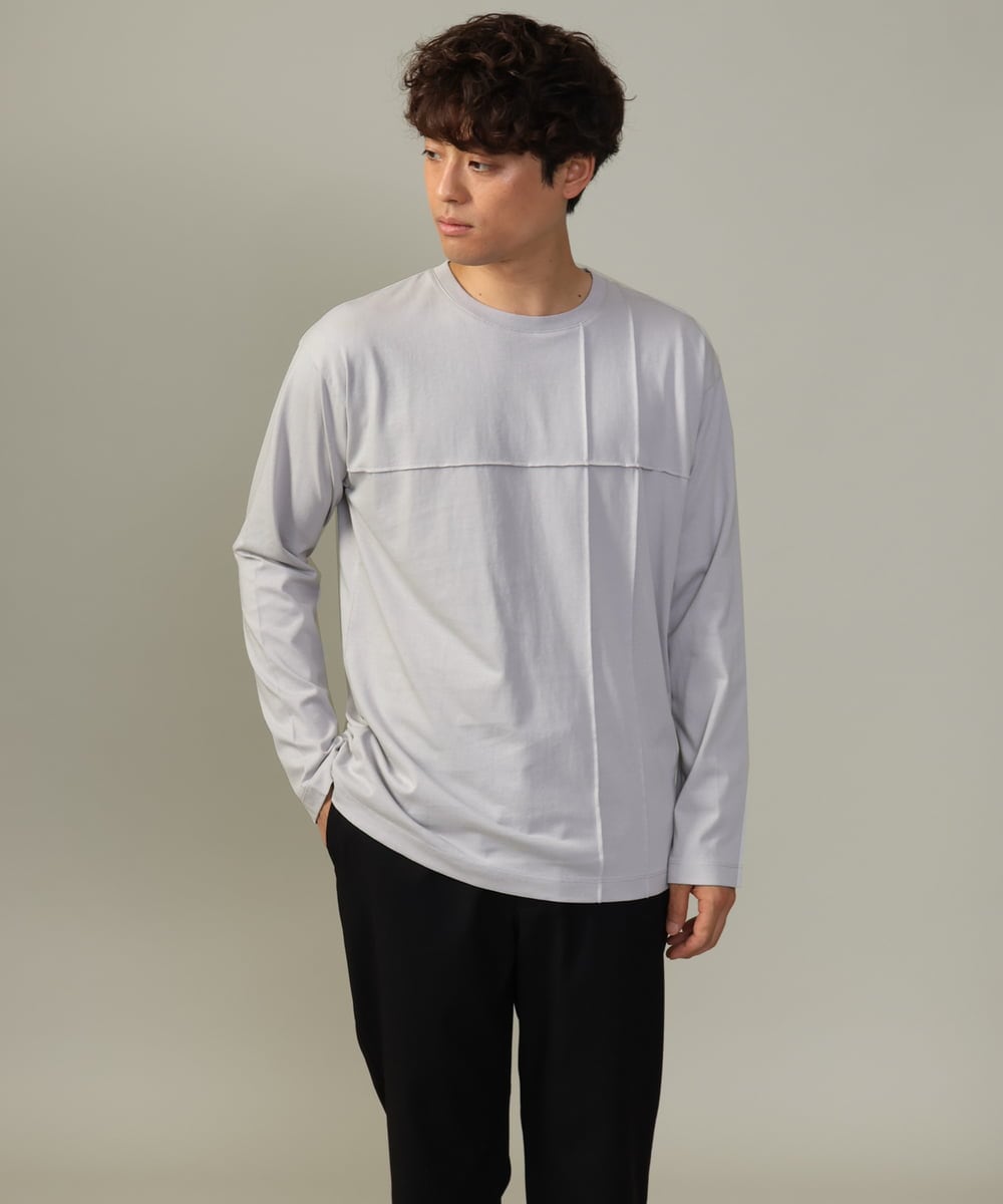 KHKJV53034 a.v.v MEN(アー・ヴェ・ヴェ) 【ジャケイン可】ピンタックセミワイドシルエット クルーネックTシャツ ライトグレー