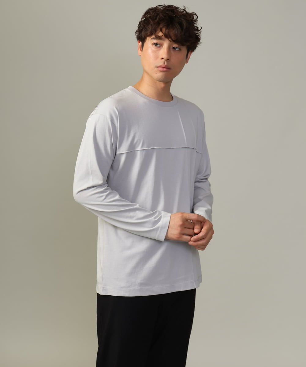 KHKJV53034 a.v.v MEN(アー・ヴェ・ヴェ) 【ジャケイン可】ピンタックセミワイドシルエット クルーネックTシャツ ライトグレー
