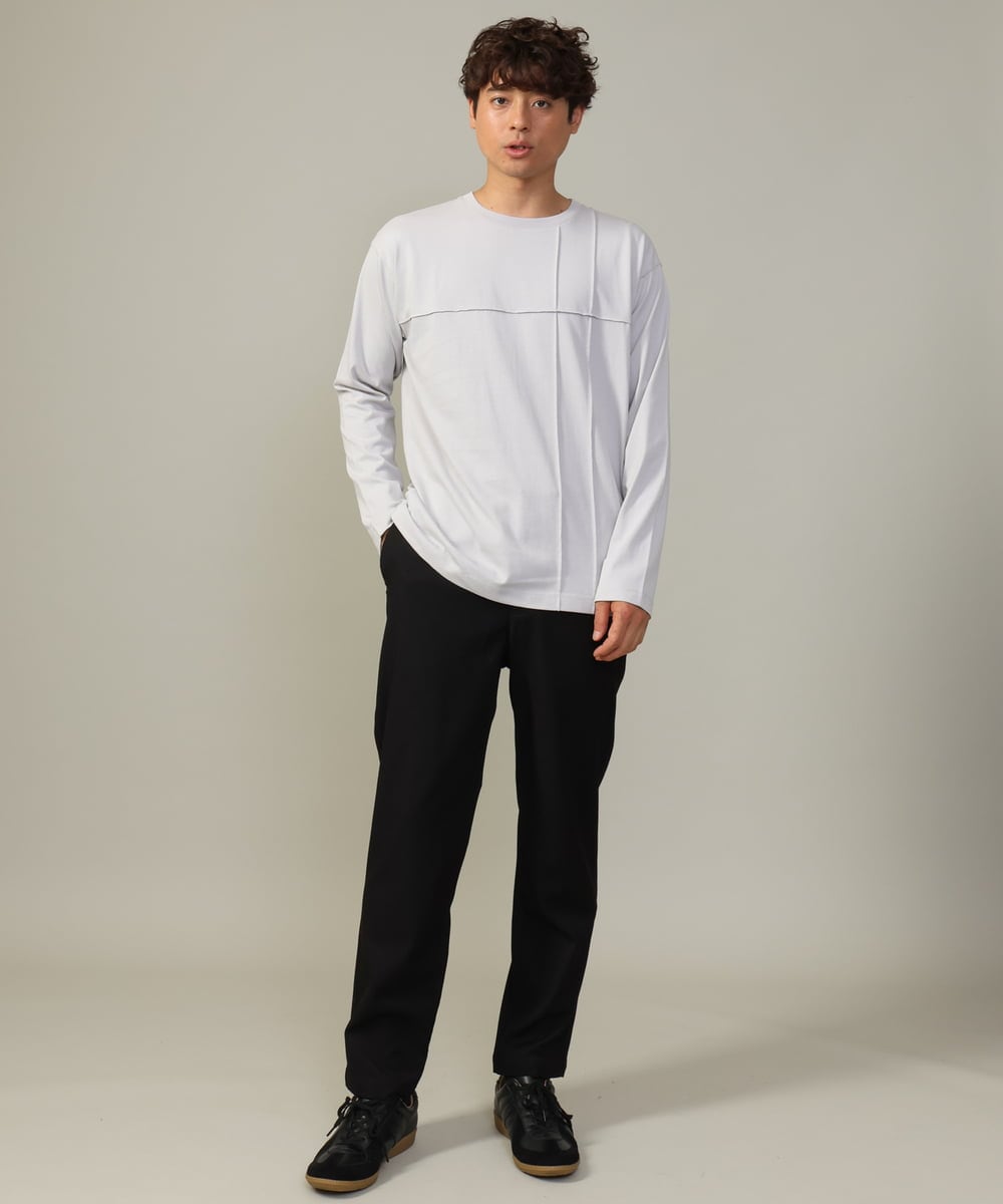 KHKJV53034 a.v.v MEN(アー・ヴェ・ヴェ) 【ジャケイン可】ピンタックセミワイドシルエット クルーネックTシャツ ライトグレー