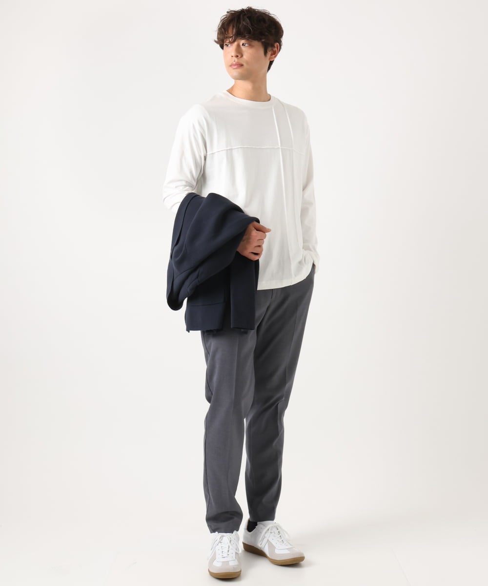 KHKJV53034 a.v.v MEN(アー・ヴェ・ヴェ) 【ジャケイン可】ピンタックセミワイドシルエット クルーネックTシャツ ライトグレー