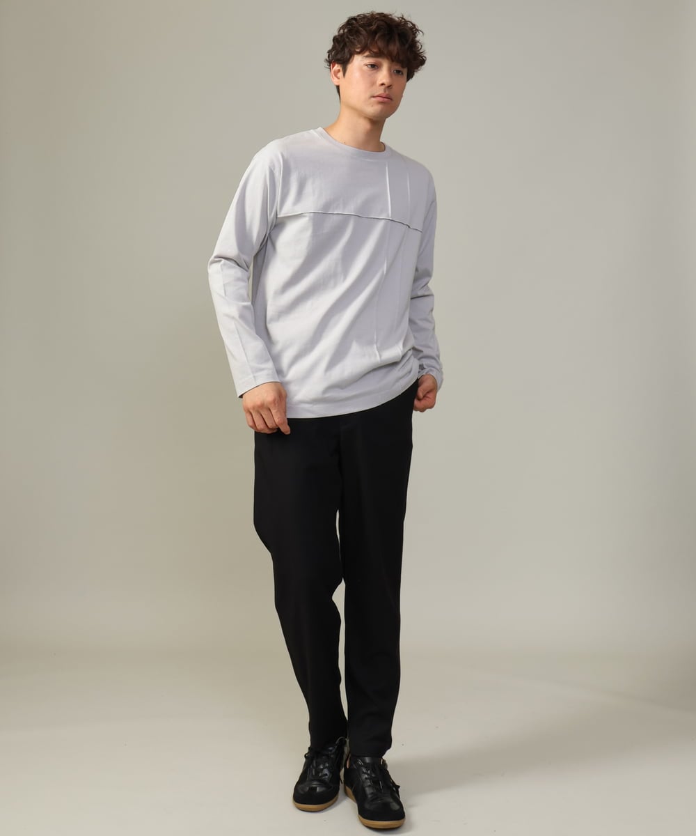 KHKJV53034 a.v.v MEN(アー・ヴェ・ヴェ) 【ジャケイン可】ピンタックセミワイドシルエット クルーネックTシャツ ライトグレー