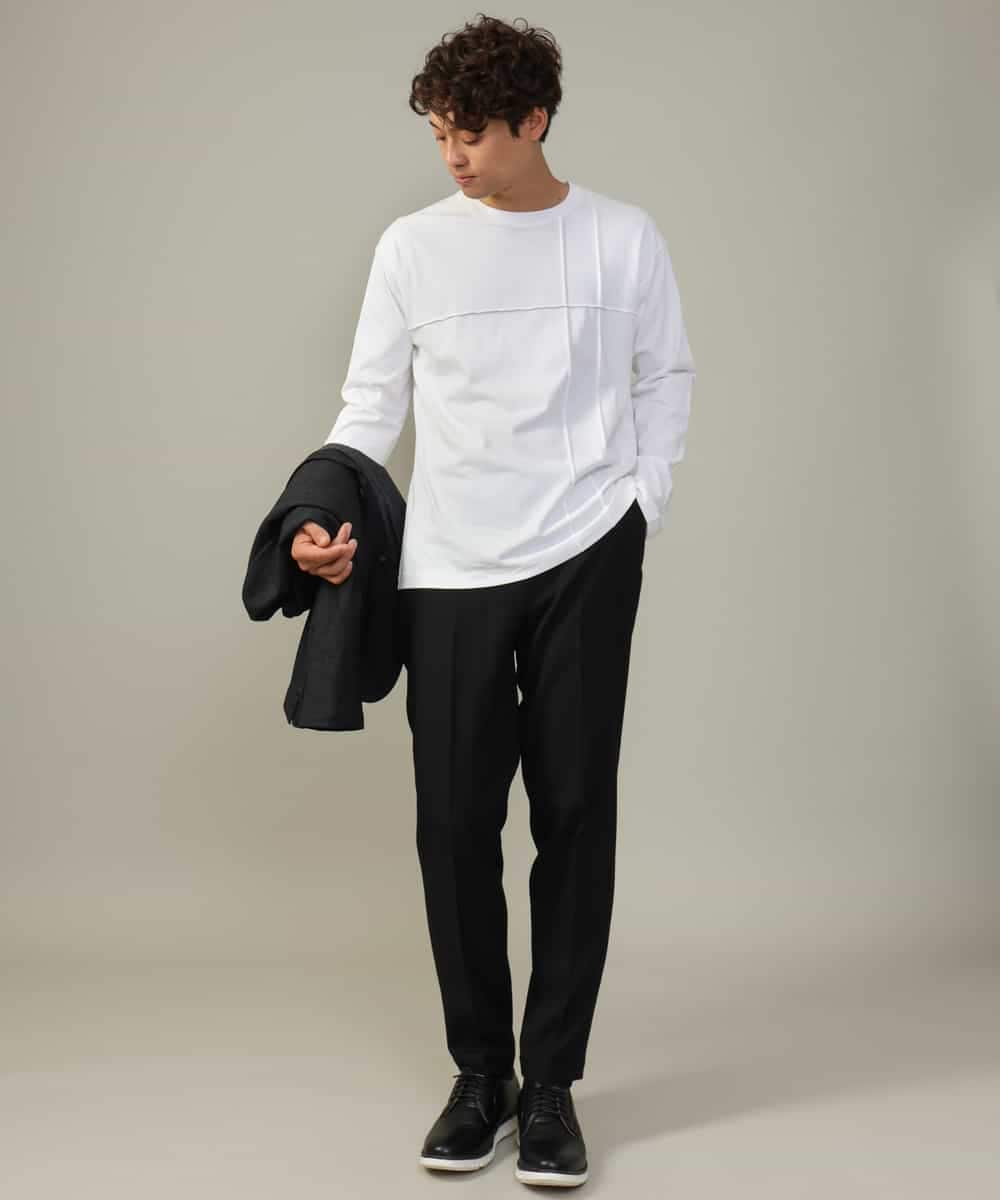 KHKJV53034 a.v.v MEN(アー・ヴェ・ヴェ) 【ジャケイン可】ピンタックセミワイドシルエット クルーネックTシャツ ライトグレー