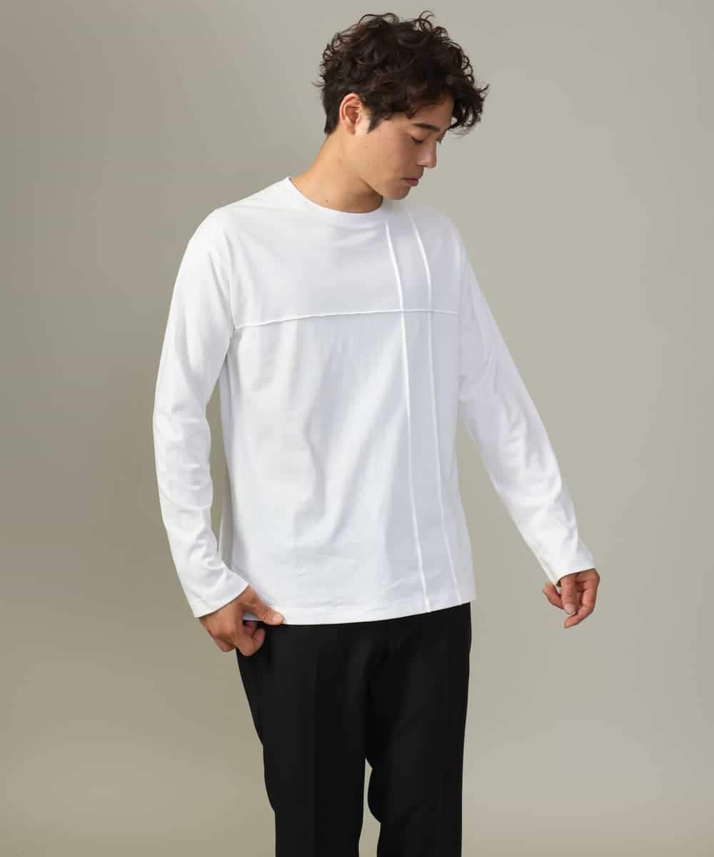 KHKJV53034 a.v.v MEN(アー・ヴェ・ヴェ) 【ジャケイン可】ピンタックセミワイドシルエット クルーネックTシャツ ライトグレー