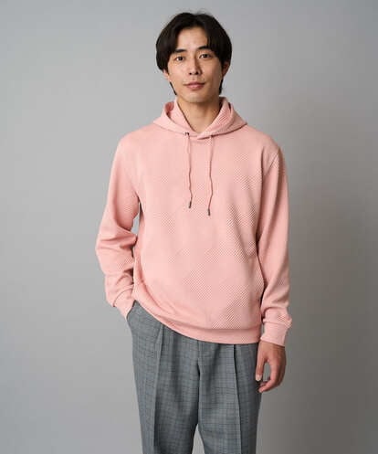 KHKKA01059 a.v.v MEN 【イージーケア/毛玉になりにくい】幾何ジャカードプルオーバーパーカー【ストレッチ/洗濯機で洗える】