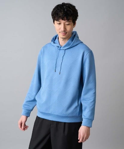 KHKKA01059 a.v.v MEN 【イージーケア/毛玉になりにくい】幾何ジャカードプルオーバーパーカー【ストレッチ/洗濯機で洗える】