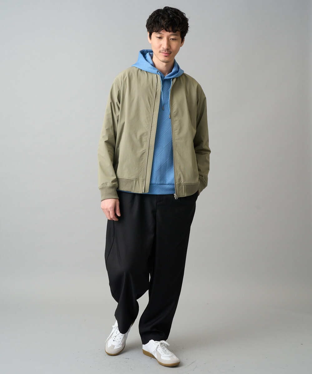 KHKKA01059 a.v.v MEN(アー・ヴェ・ヴェ) 【イージーケア/毛玉になりにくい】幾何ジャカードプルオーバーパーカー【ストレッチ/洗濯機で洗える】 ブラック