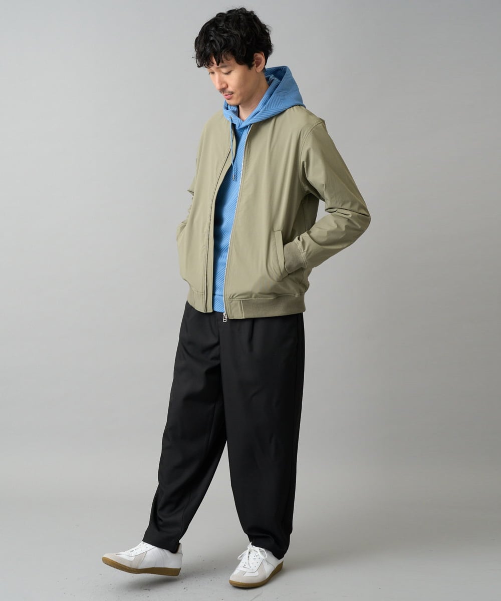 KHKKA01059 a.v.v MEN(アー・ヴェ・ヴェ) 【イージーケア/毛玉になりにくい】幾何ジャカードプルオーバーパーカー【ストレッチ/洗濯機で洗える】 ブラック