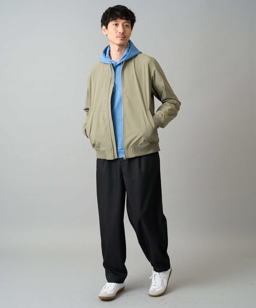 KHKKA01059 a.v.v MEN(アー・ヴェ・ヴェ) 【イージーケア/毛玉になりにくい】幾何ジャカードプルオーバーパーカー【ストレッチ/洗濯機で洗える】 ブラック