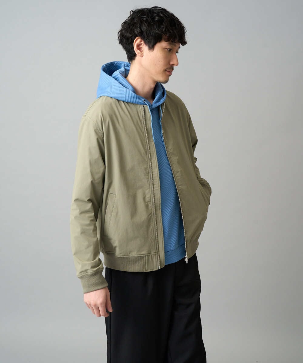 KHKKA01059 a.v.v MEN(アー・ヴェ・ヴェ) 【イージーケア/毛玉になりにくい】幾何ジャカードプルオーバーパーカー【ストレッチ/洗濯機で洗える】 ブラック