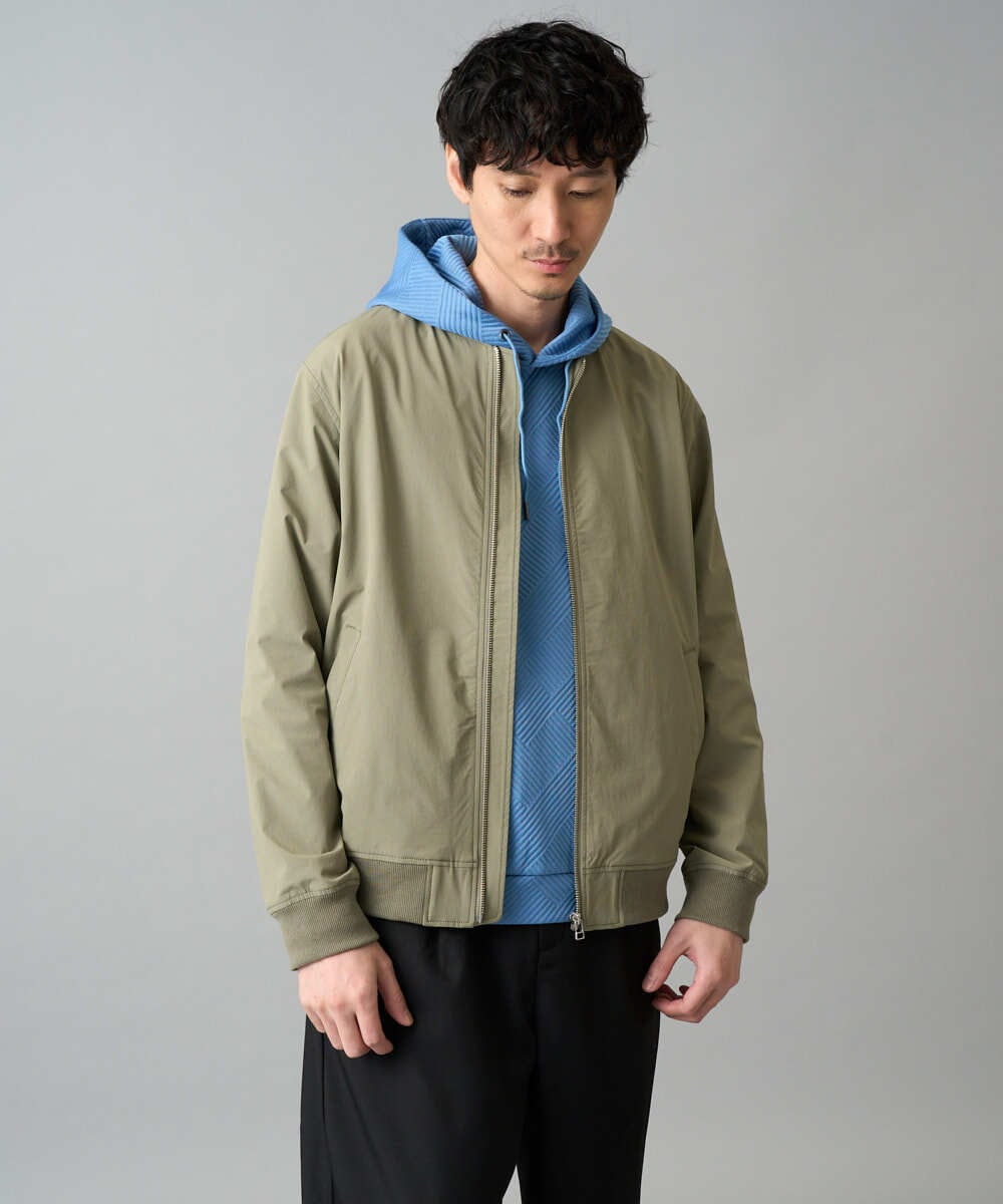 KHKKA01059 a.v.v MEN(アー・ヴェ・ヴェ) 【イージーケア/毛玉になりにくい】幾何ジャカードプルオーバーパーカー【ストレッチ/洗濯機で洗える】 ブラック