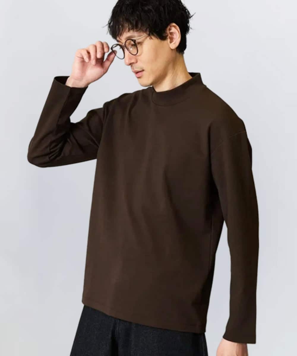 KHKKA03034 a.v.v MEN(アー・ヴェ・ヴェ) ポンチモックネックカットソー【イージーケア/毛玉になりにくい/速乾/洗濯機で洗える】 ブラウン