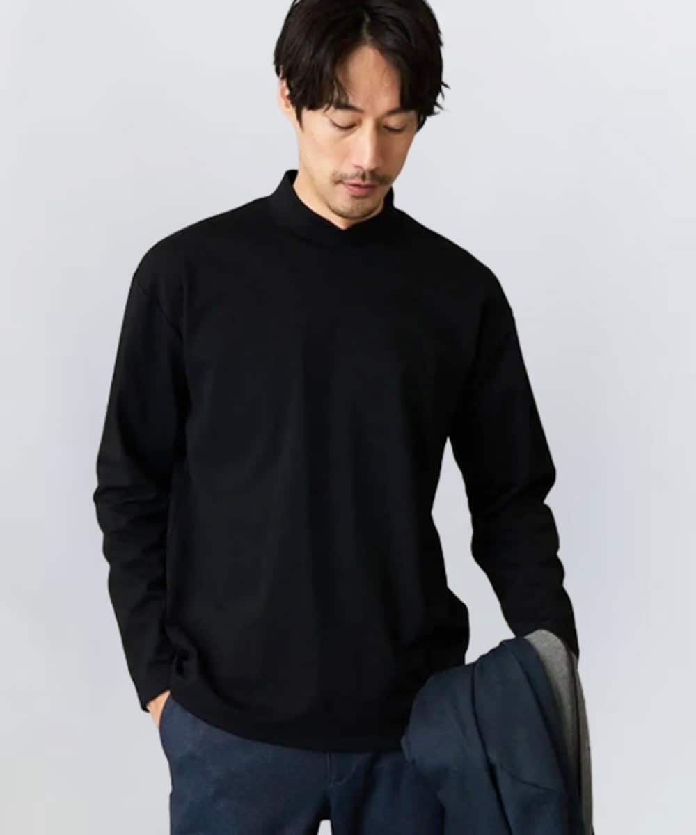 KHKKA03034 a.v.v MEN(アー・ヴェ・ヴェ) ポンチモックネックカットソー【イージーケア/毛玉になりにくい/速乾/洗濯機で洗える】 ブラック