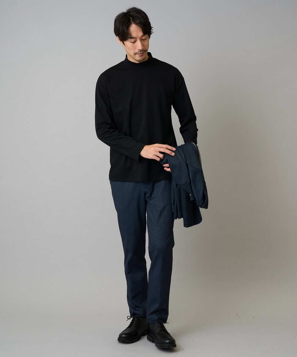 KHKKA03034 a.v.v MEN(アー・ヴェ・ヴェ) 【雑誌MonoMax12月号掲載】ポンチモックネックカットソー【イージーケア/毛玉になりにくい/速乾/洗濯機で洗える】 ブラック