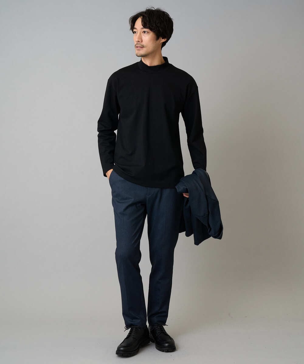 KHKKA03034 a.v.v MEN(アー・ヴェ・ヴェ) 【雑誌MonoMax12月号掲載】ポンチモックネックカットソー【イージーケア/毛玉になりにくい/速乾/洗濯機で洗える】 ブラック