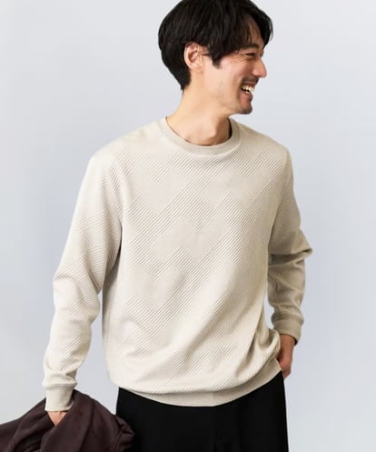 KHKLA20049  幾何ジャカードセミワイドシルエットプルオーバー【毛玉になりにくい/洗濯機で洗える】