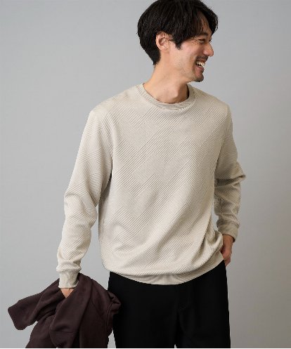 KHKLA20049 a.v.v MEN 【雑誌MonoMax11月号掲載】幾何ジャカードセミワイドシルエットプルオーバー【毛玉になりにくい/洗濯機で洗える】