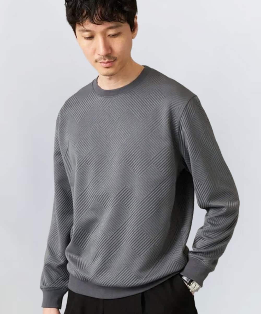 KHKLA20049 a.v.v MEN(アー・ヴェ・ヴェ) 幾何ジャカードセミワイドシルエットプルオーバー【毛玉になりにくい/洗濯機で洗える】 ダークグレー