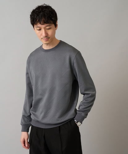 KHKLA20049 a.v.v MEN 【イージーケア/毛玉になりにくい】幾何ジャカードセミワイドシルエットプルオーバー【洗濯機で洗える】