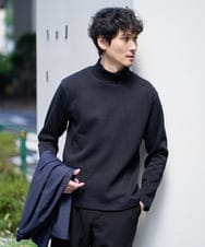 KHKLA43049 a.v.v MEN(アー・ヴェ・ヴェ) 【イージーケア/ストレッチ】アゼダブルフェイスハイネックカットソー【洗濯機で洗える】 ブラック