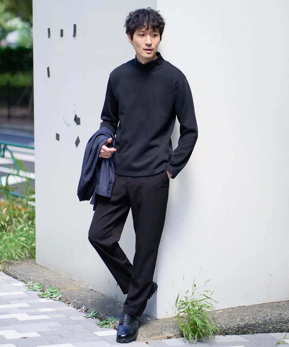 KHKLA43049 a.v.v MEN(アー・ヴェ・ヴェ) 【イージーケア/ストレッチ】アゼダブルフェイスハイネックカットソー【洗濯機で洗える】 ブラック