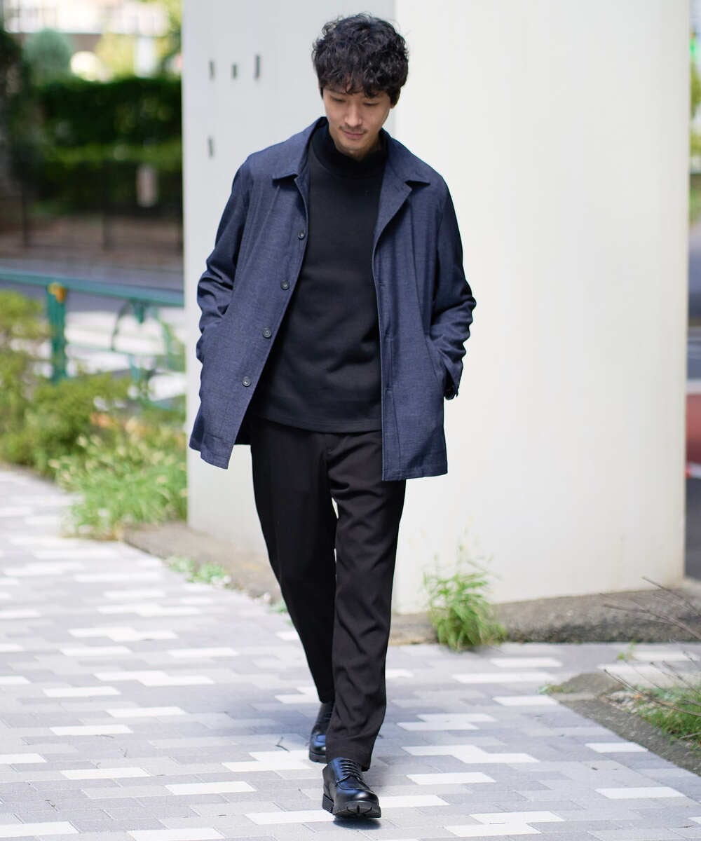 KHKLA43049 a.v.v MEN(アー・ヴェ・ヴェ) 【イージーケア/ストレッチ】アゼダブルフェイスハイネックカットソー【洗濯機で洗える】 ブラック