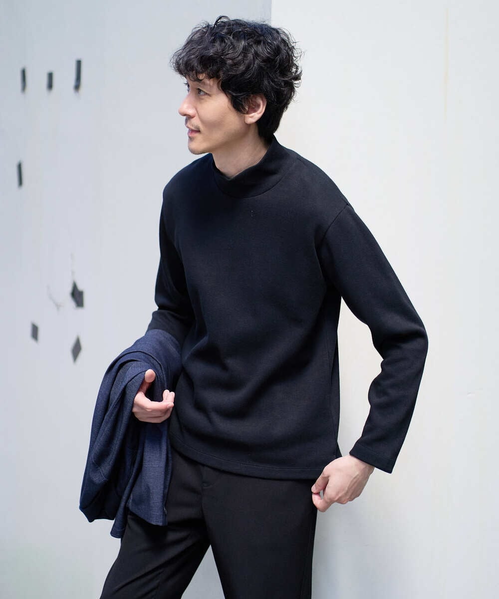 KHKLA43049 a.v.v MEN(アー・ヴェ・ヴェ) 【イージーケア/ストレッチ】アゼダブルフェイスハイネックカットソー【洗濯機で洗える】 ブラック