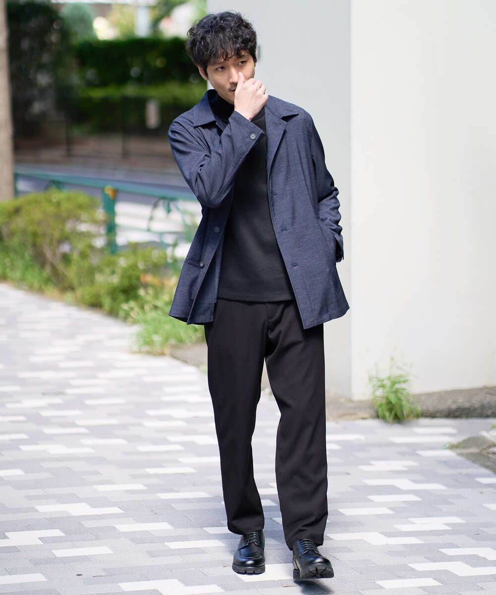 KHKLA43049 a.v.v MEN(アー・ヴェ・ヴェ) 【イージーケア/ストレッチ】アゼダブルフェイスハイネックカットソー【洗濯機で洗える】 ブラック