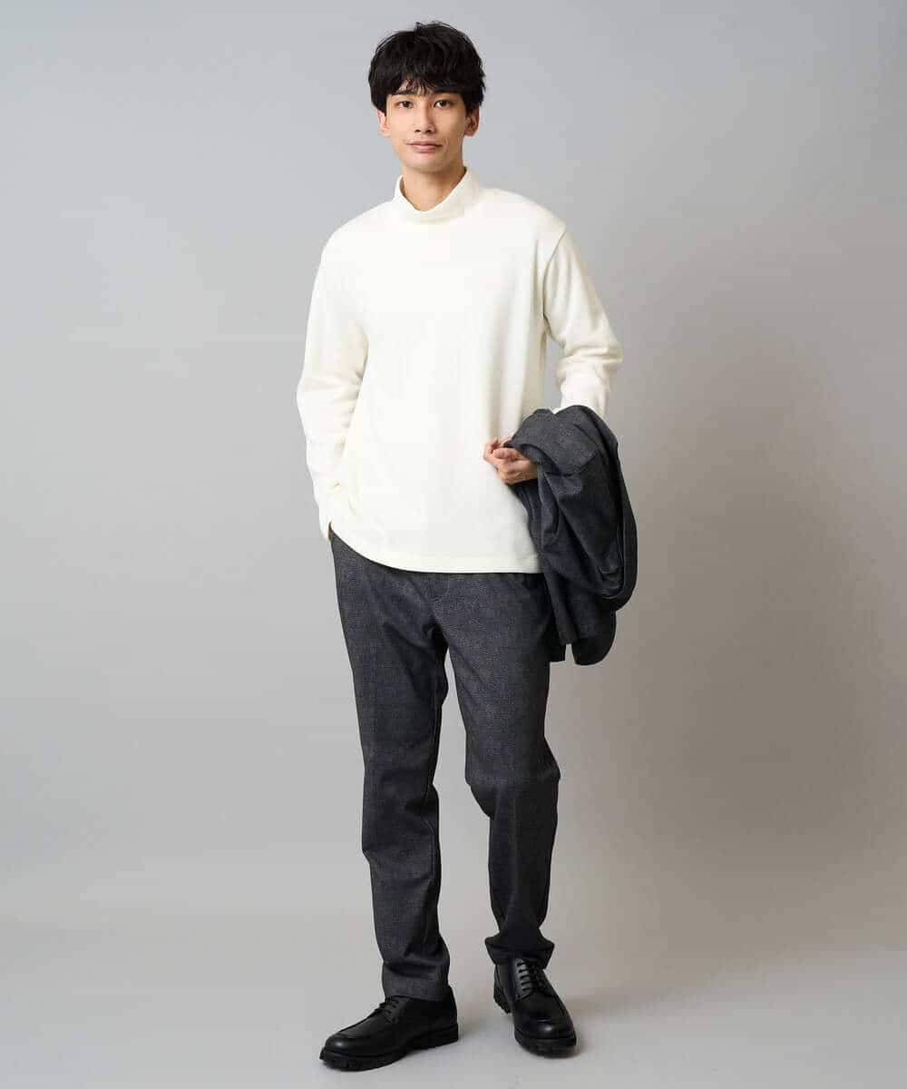 KHKLA43049 a.v.v MEN(アー・ヴェ・ヴェ) 【イージーケア/ストレッチ】アゼダブルフェイスハイネックカットソー【洗濯機で洗える】 ブラック