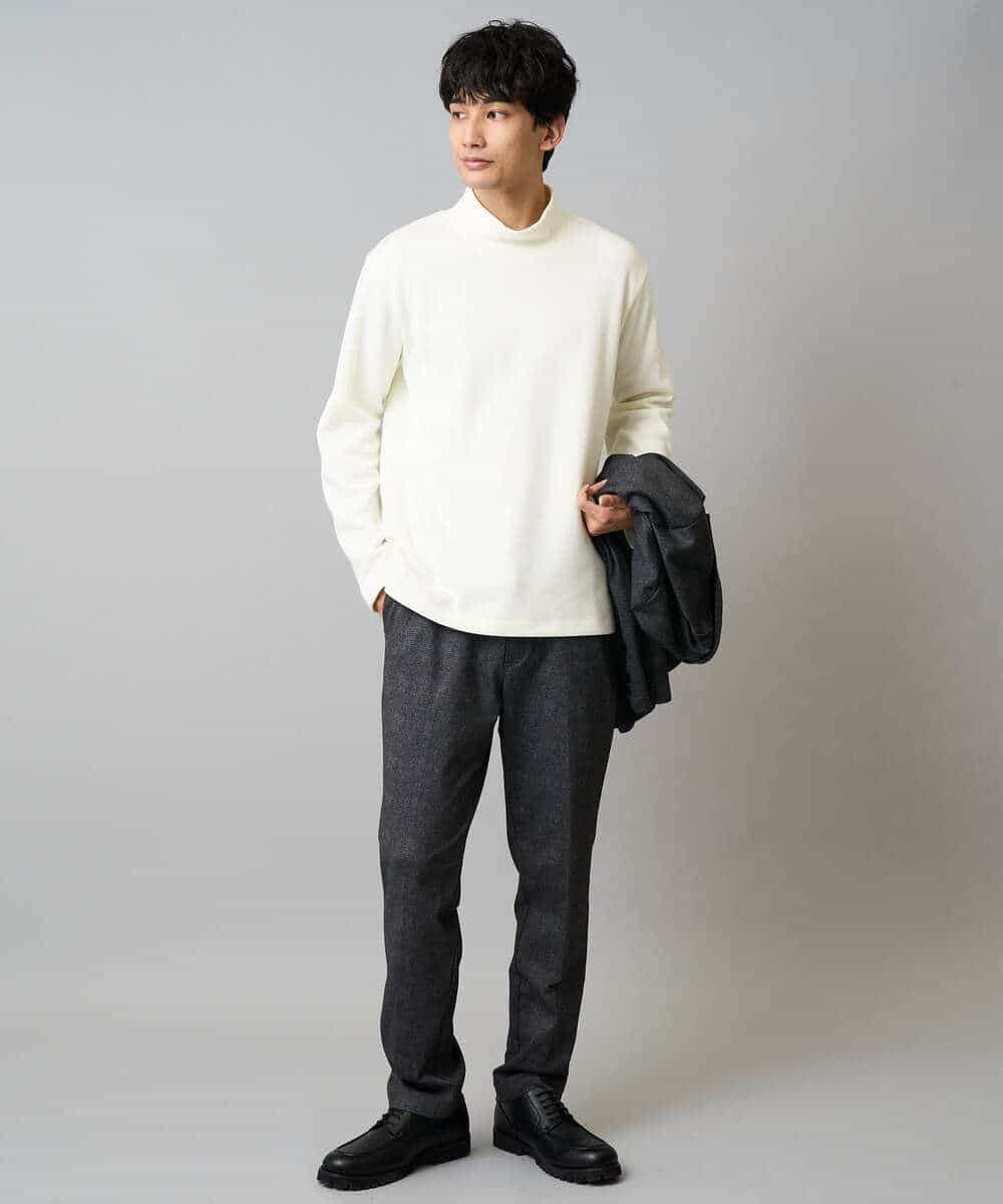 KHKLA43049 a.v.v MEN(アー・ヴェ・ヴェ) 【イージーケア/ストレッチ】アゼダブルフェイスハイネックカットソー【洗濯機で洗える】 ブラック