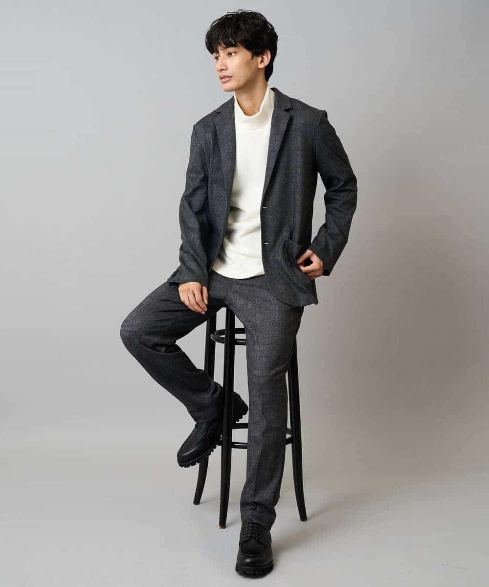 KHKLA43049 a.v.v MEN(アー・ヴェ・ヴェ) 【イージーケア/ストレッチ】アゼダブルフェイスハイネックカットソー【洗濯機で洗える】 ブラック