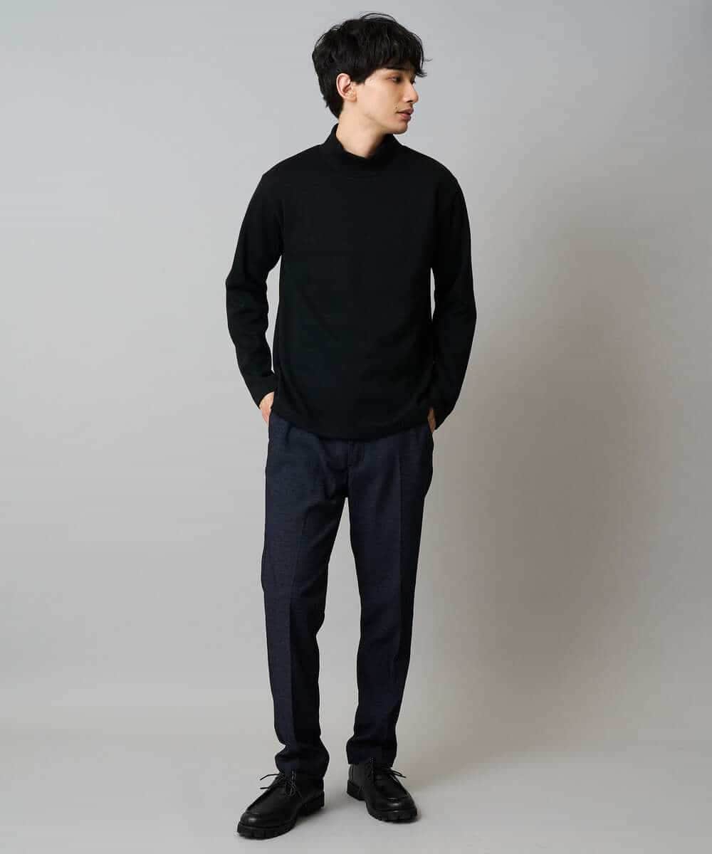 KHKLA43049 a.v.v MEN(アー・ヴェ・ヴェ) 【イージーケア/ストレッチ】アゼダブルフェイスハイネックカットソー【洗濯機で洗える】 ブラック