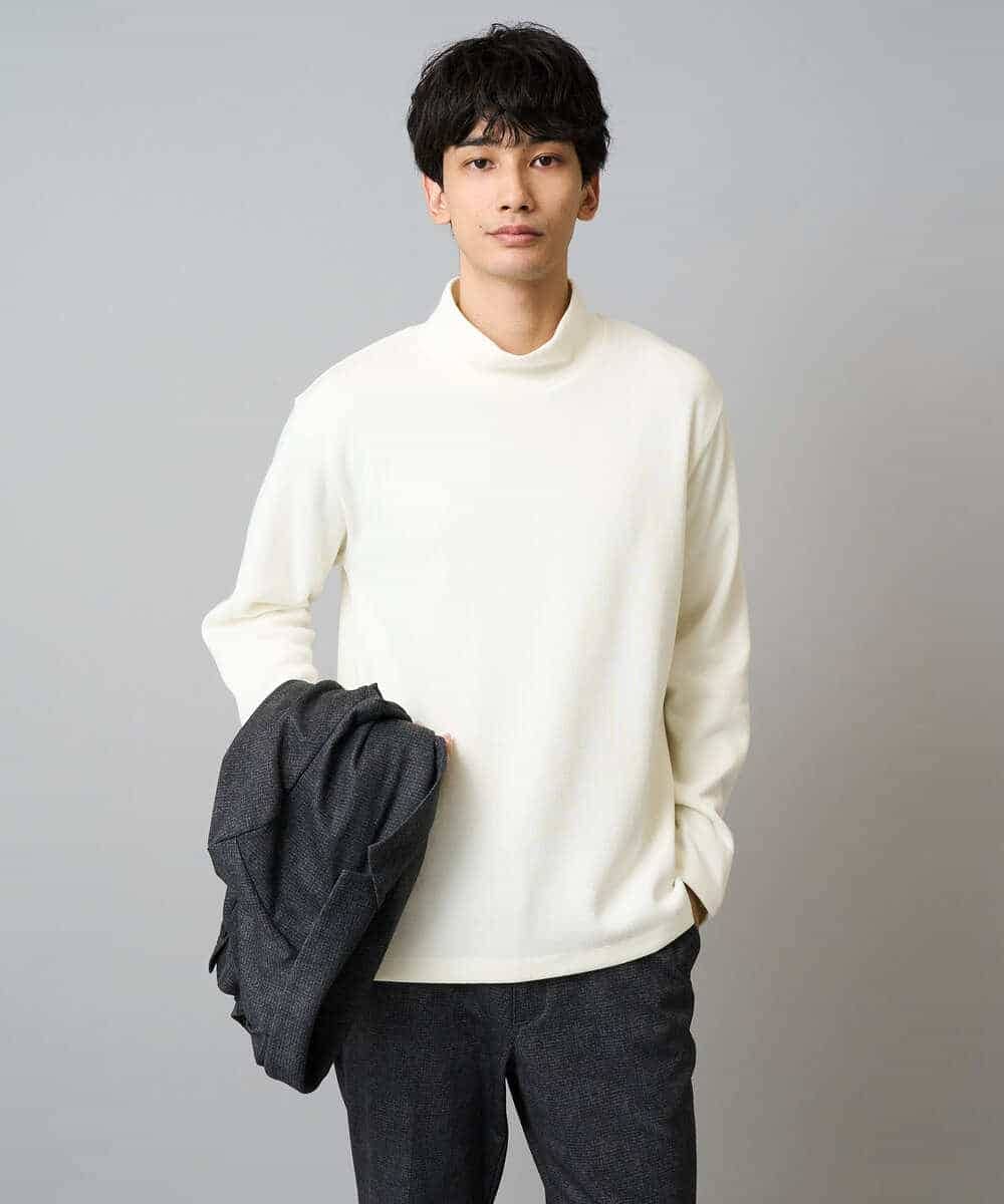 KHKLA43049 a.v.v MEN(アー・ヴェ・ヴェ) 【イージーケア/ストレッチ】アゼダブルフェイスハイネックカットソー【洗濯機で洗える】 ブラック