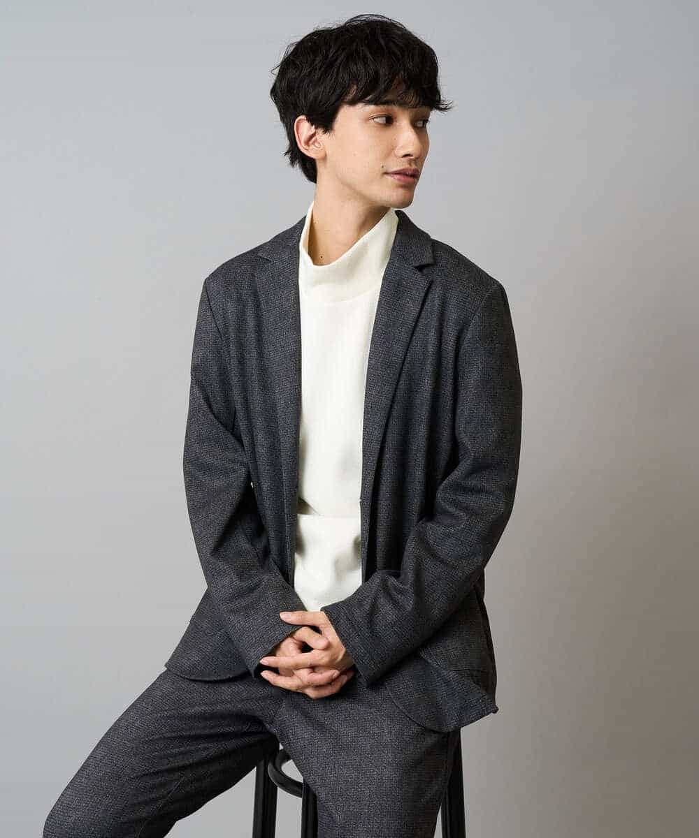 KHKLA43049 a.v.v MEN(アー・ヴェ・ヴェ) 【イージーケア/ストレッチ】アゼダブルフェイスハイネックカットソー【洗濯機で洗える】 ブラック