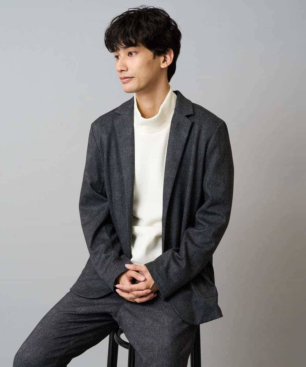 KHKLA43049 a.v.v MEN(アー・ヴェ・ヴェ) 【イージーケア/ストレッチ】アゼダブルフェイスハイネックカットソー【洗濯機で洗える】 ブラック