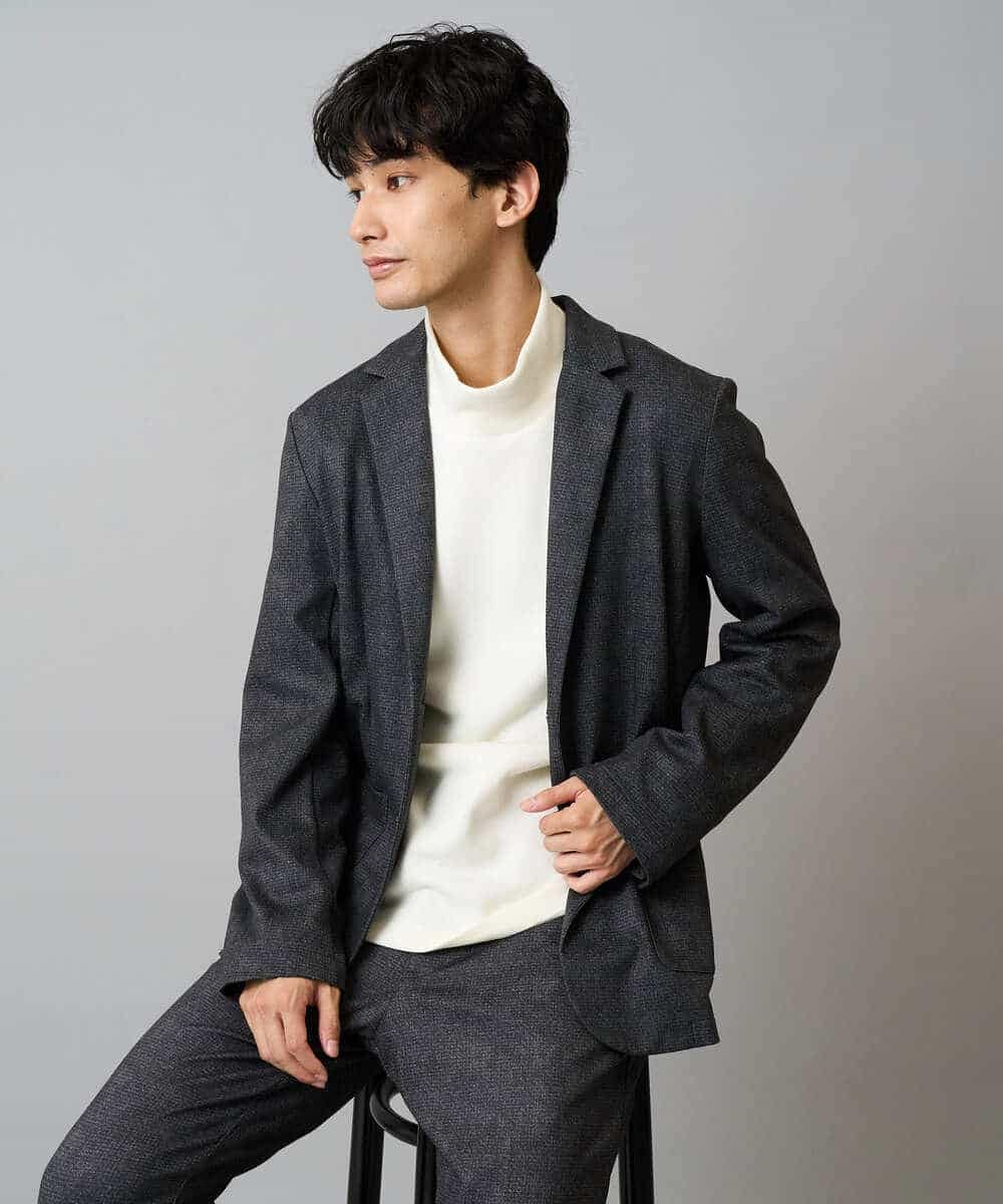 KHKLA43049 a.v.v MEN(アー・ヴェ・ヴェ) 【イージーケア/ストレッチ】アゼダブルフェイスハイネックカットソー【洗濯機で洗える】 ブラック