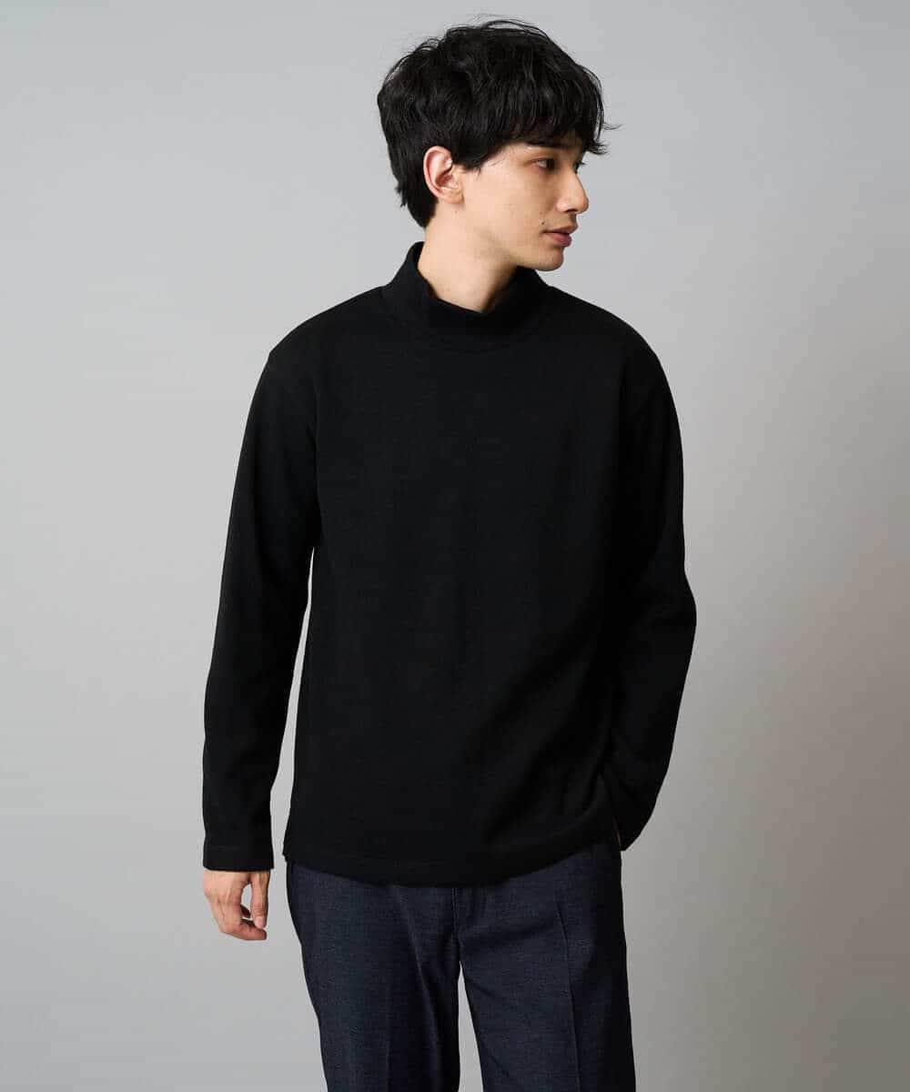 KHKLA43049 a.v.v MEN(アー・ヴェ・ヴェ) 【イージーケア/ストレッチ】アゼダブルフェイスハイネックカットソー【洗濯機で洗える】 ブラック