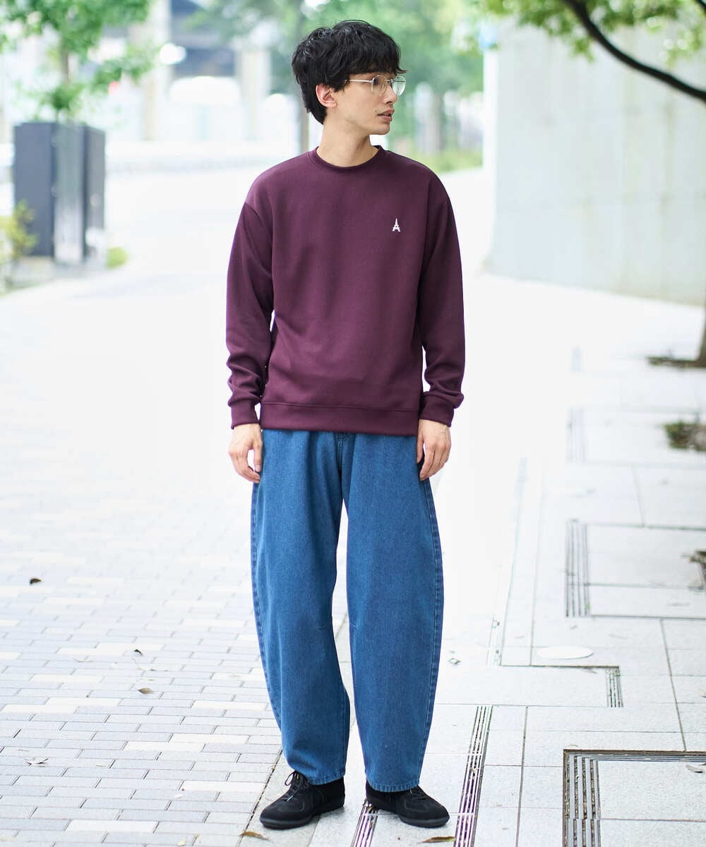KHKLA44044 a.v.v MEN(アー・ヴェ・ヴェ) 【イージーケア/毛玉になりにくい】アゼダブルフェイスワンポイント刺繍プルオーバー ブラック