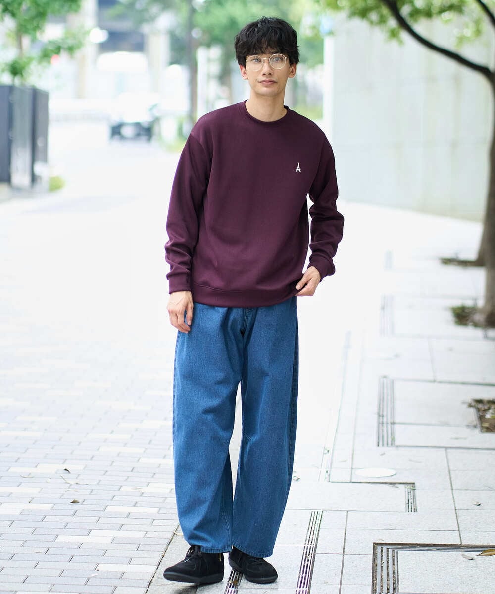 KHKLA44044 a.v.v MEN(アー・ヴェ・ヴェ) 【イージーケア/毛玉になりにくい】アゼダブルフェイスワンポイント刺繍プルオーバー ブラック