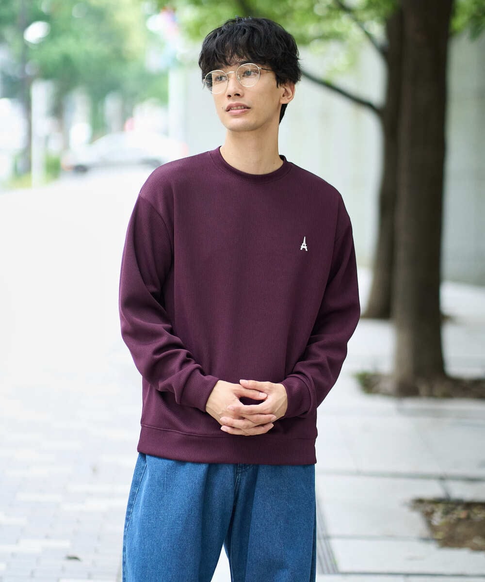 KHKLA44044 a.v.v MEN(アー・ヴェ・ヴェ) 【イージーケア/毛玉になりにくい】アゼダブルフェイスワンポイント刺繍プルオーバー ブラック